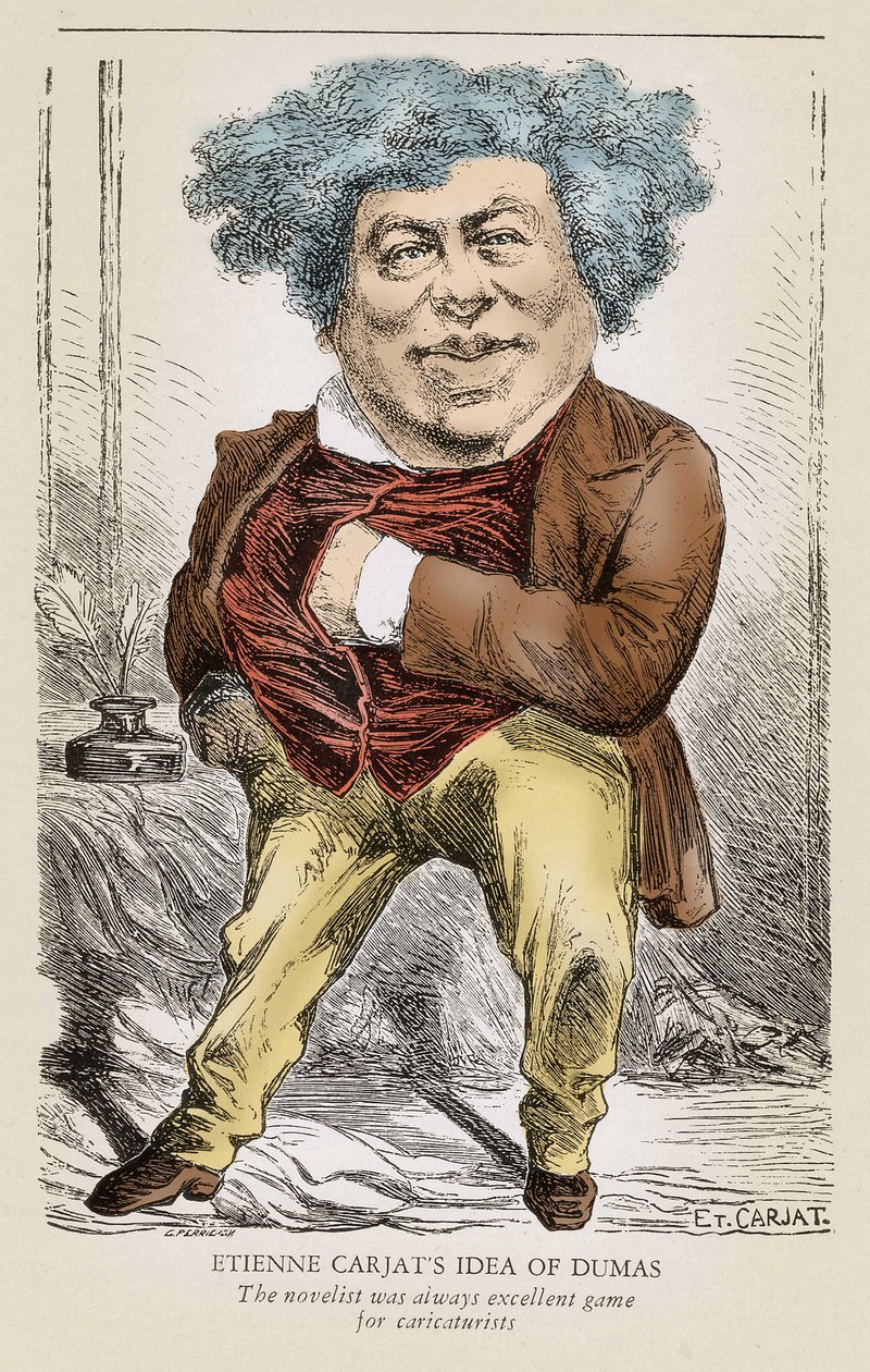 Porträtt av Alexandre DUMAS (1803-1870) far: karikatyr av Etienne Carjat. av Etienne Carjat