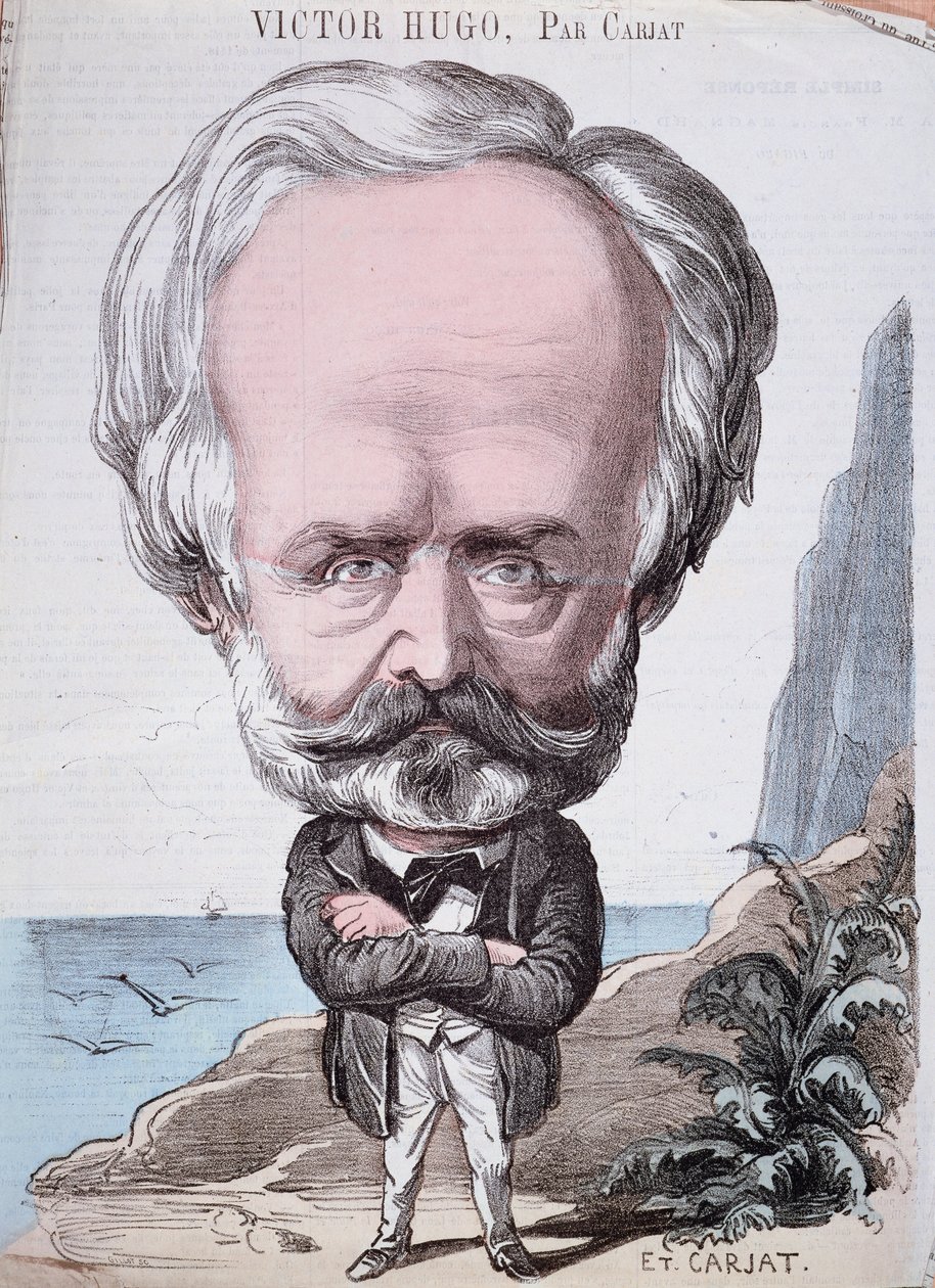 Victor Hugo (1802-85) på en klippa på Jersey, 1867 (färggravyr) av Etienne Carjat