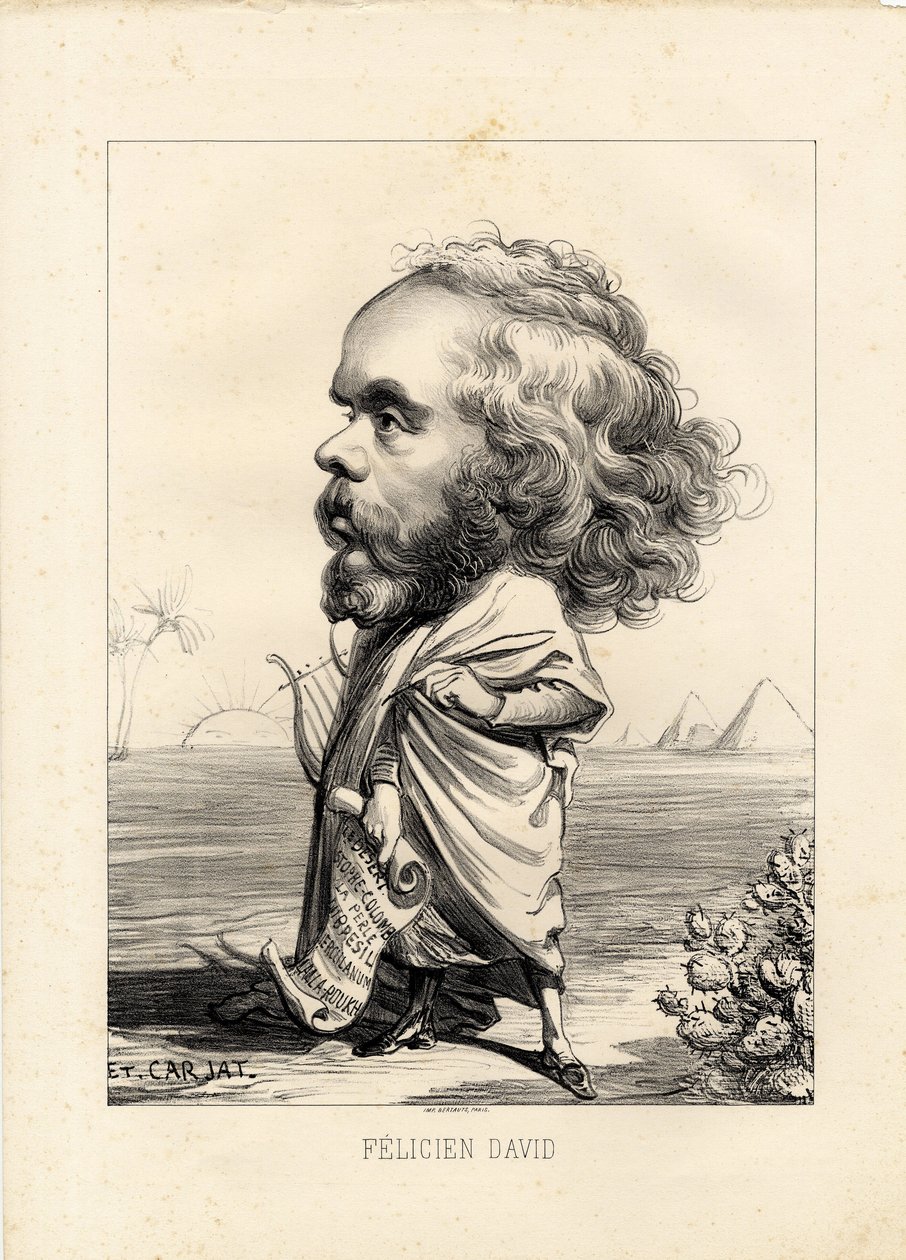 flygande löv - Illustration av Etienne Carjat (1826-1906): Egypten, lyra, pyramider - David Felicien (1810-1876) av Etienne Carjat