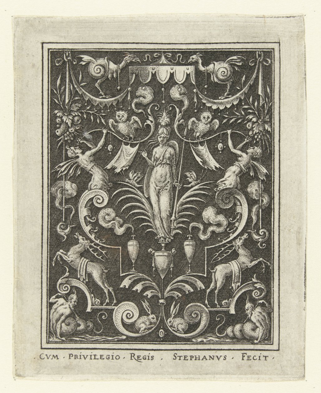 Bellona Ytdekorationer med gudafigurer i en ram av grotesker (senare version) (serietitel) av Etienne Delaune