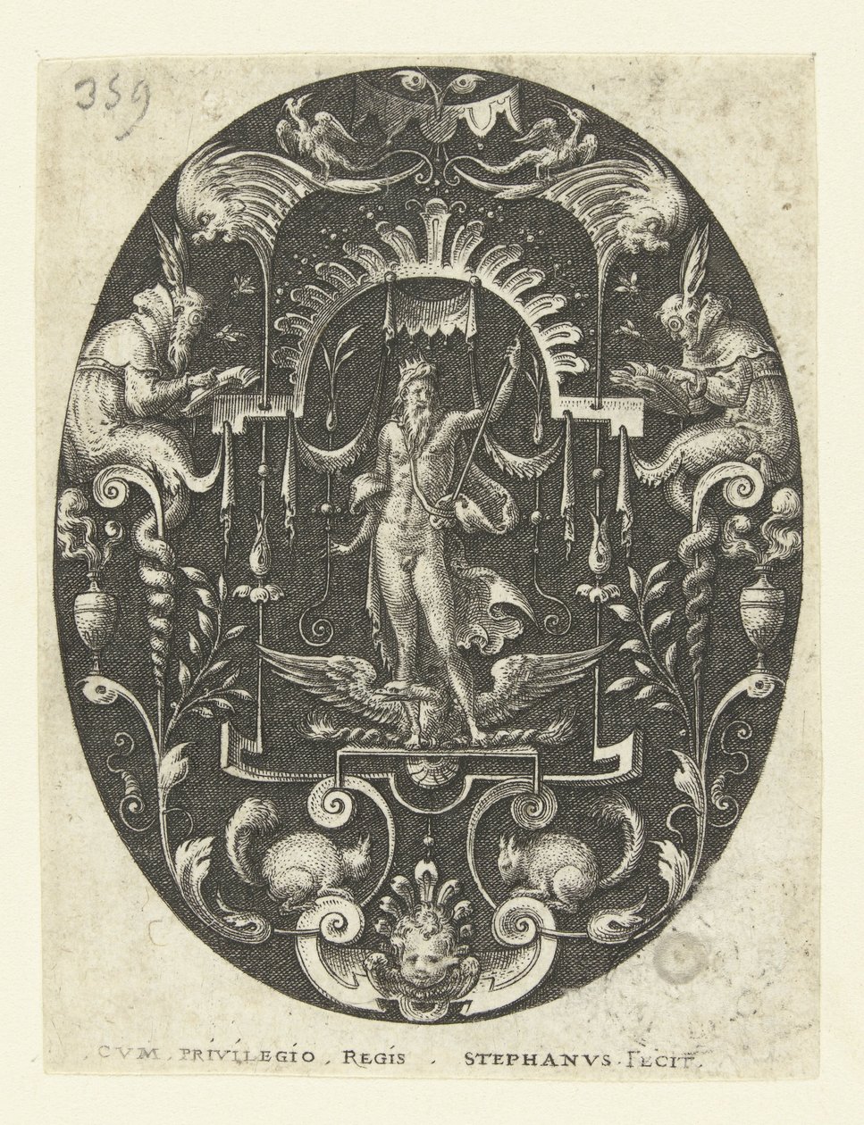 Jupiter med sin örn vid sina fötter Ovaler med gudar, omgivna av grotesker (serietitel) av Etienne Delaune