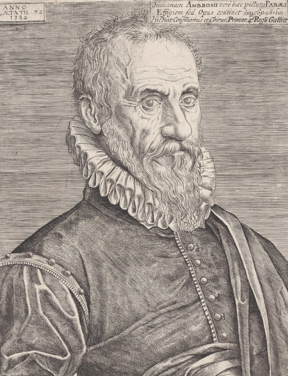 Porträtt av Ambroise Paré, kungens kirurg, 1582. av Etienne Delaune