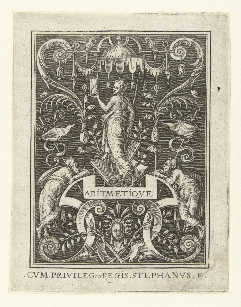 Aritmetisk ARITMETIQVE (titel på objekt) Fyra liberala konster, perspektivet och arkitekturen, representerade av kvinnor (senare version) (serietitel) av Etienne Delaune