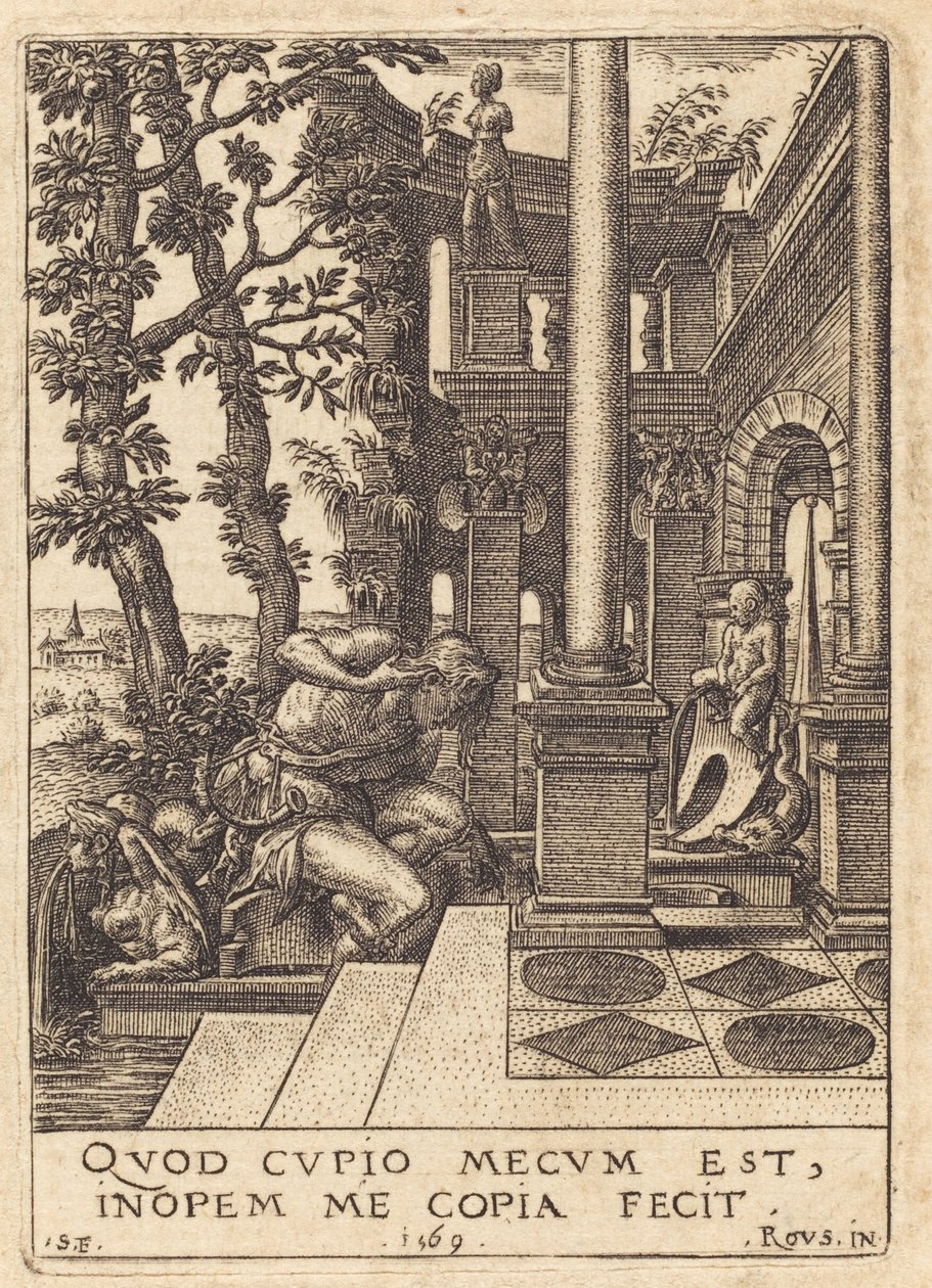 Narcissus vid fontänen av Etienne Delaune after Rosso Fiorentino