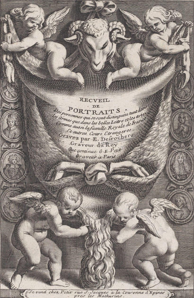 Frontispice från samlingen av porträtt, 1714-41. av Etienne Desrochers