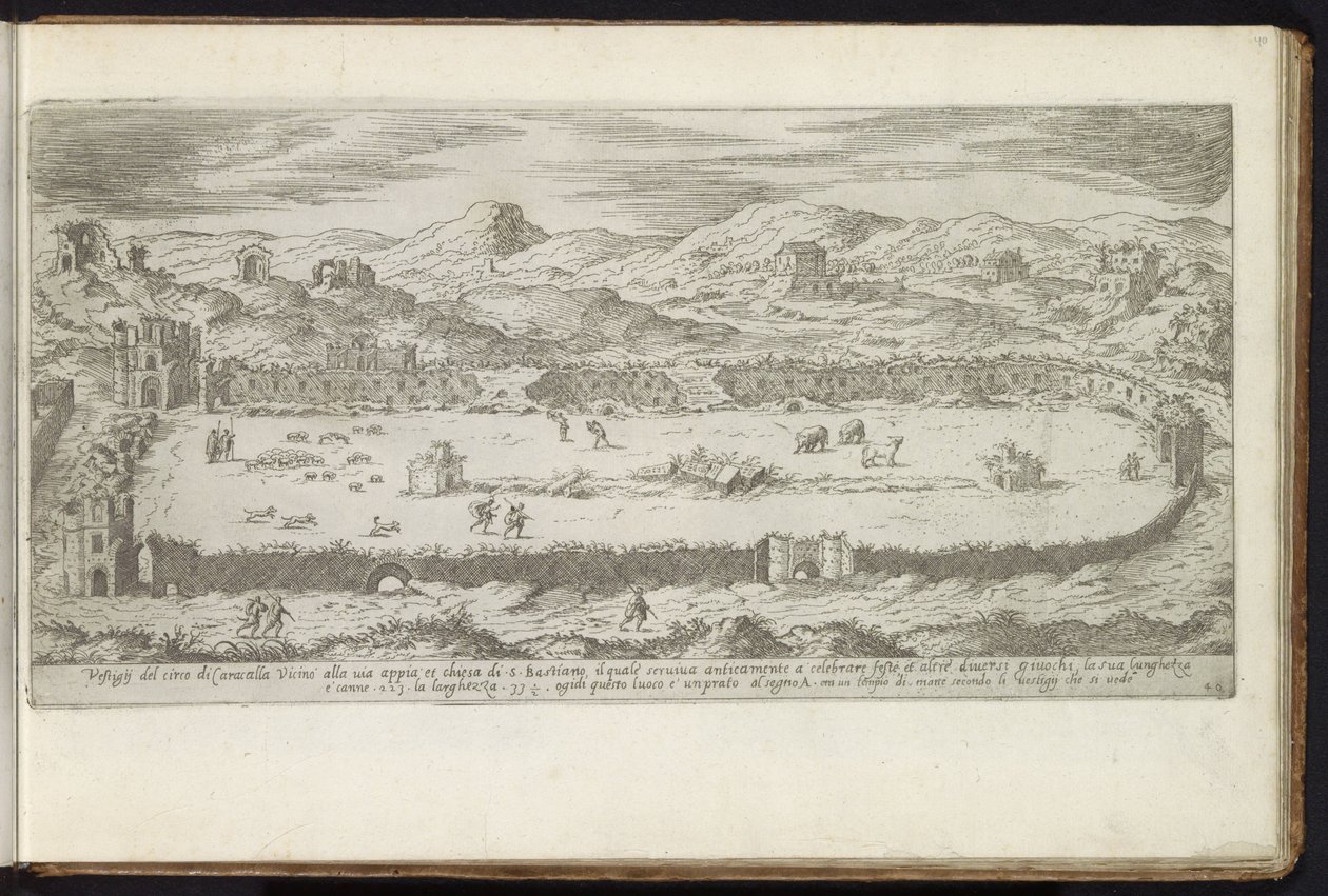 Circus of Maxentius i Rom Bouwwerken uit de oudheid (serietitel) Resterna av det antika Rom samlade och fotograferade i perspektiv av Stefano Du Perac Parisino (serietitel på objekt) av Etienne Duperac