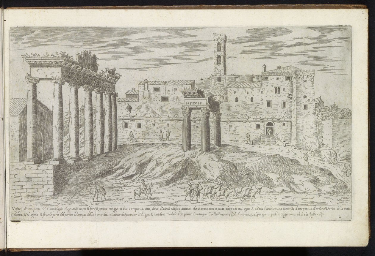 Forum Romanum i Rom Bouwwerken uit de oudheid (serietitel) Resterna av det antika Rom samlade och fotograferade i perspektiv av Stefano Du Perac Parisino (serietitel på objekt) av Etienne Duperac