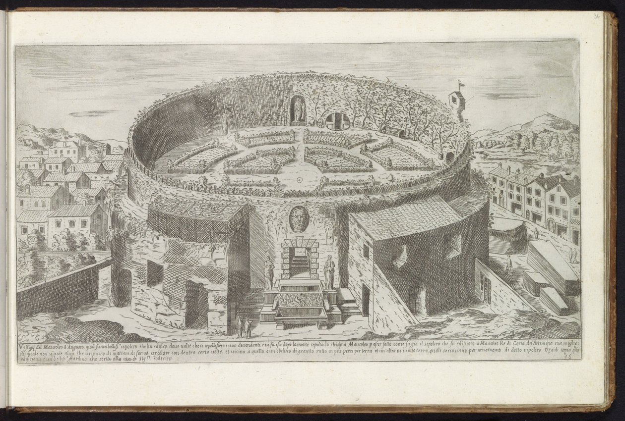 Augustus mausoleum med en anlagd trädgård i Rom Forntida byggnader (serietitel) I vestigi dell