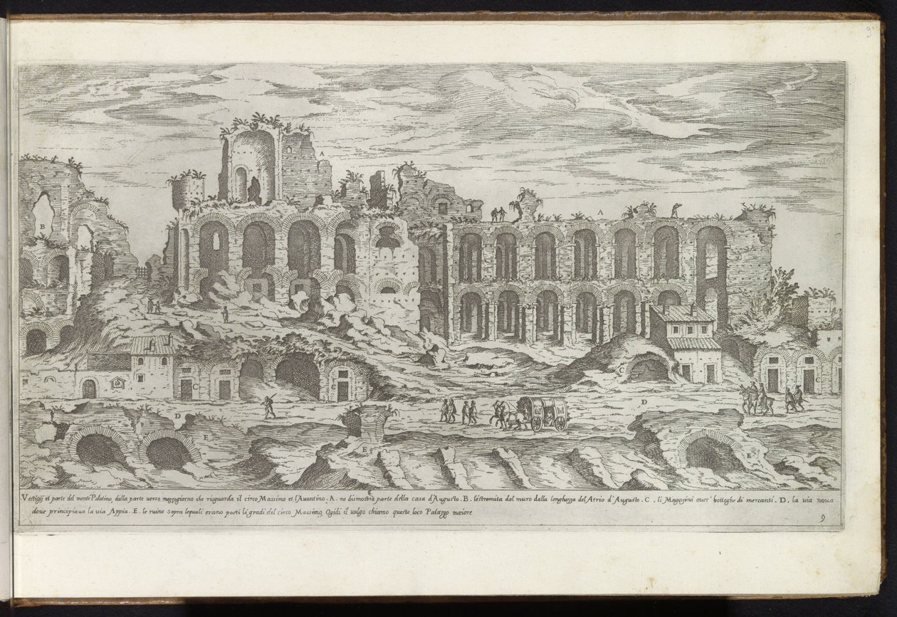 Palatijn i Rom Bouwwerken uit de oudheid (serietitel) Resterna av det antika Rom samlade och fotograferade i perspektiv av Stefano Du Perac Parisino (serietitel på objekt) av Etienne Duperac