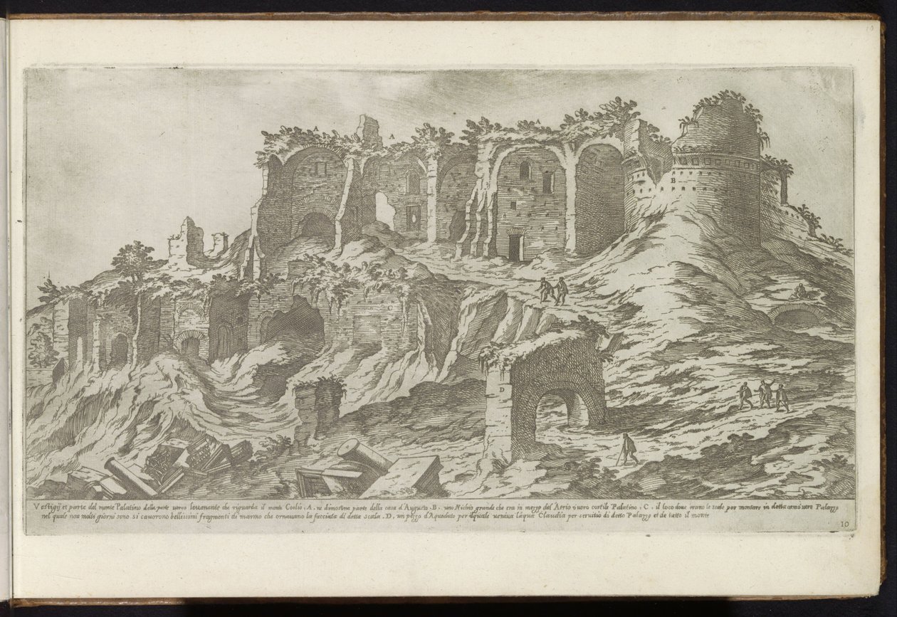 Palatijn i Rom Bouwwerken uit de oudheid (serietitel) Resterna av det antika Rom samlade och fotograferade i perspektiv av Stefano Du Perac Parisino (serietitel på objekt) av Etienne Duperac