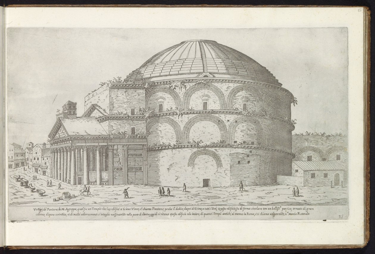 Pantheon i Rom Bouwwerken uit de oudheid (serietitel) Resterna av antiken i Rom samlade och porträtterade i perspektiv av Stefano Du Perac Parisino (serietitel på objekt) av Etienne Duperac