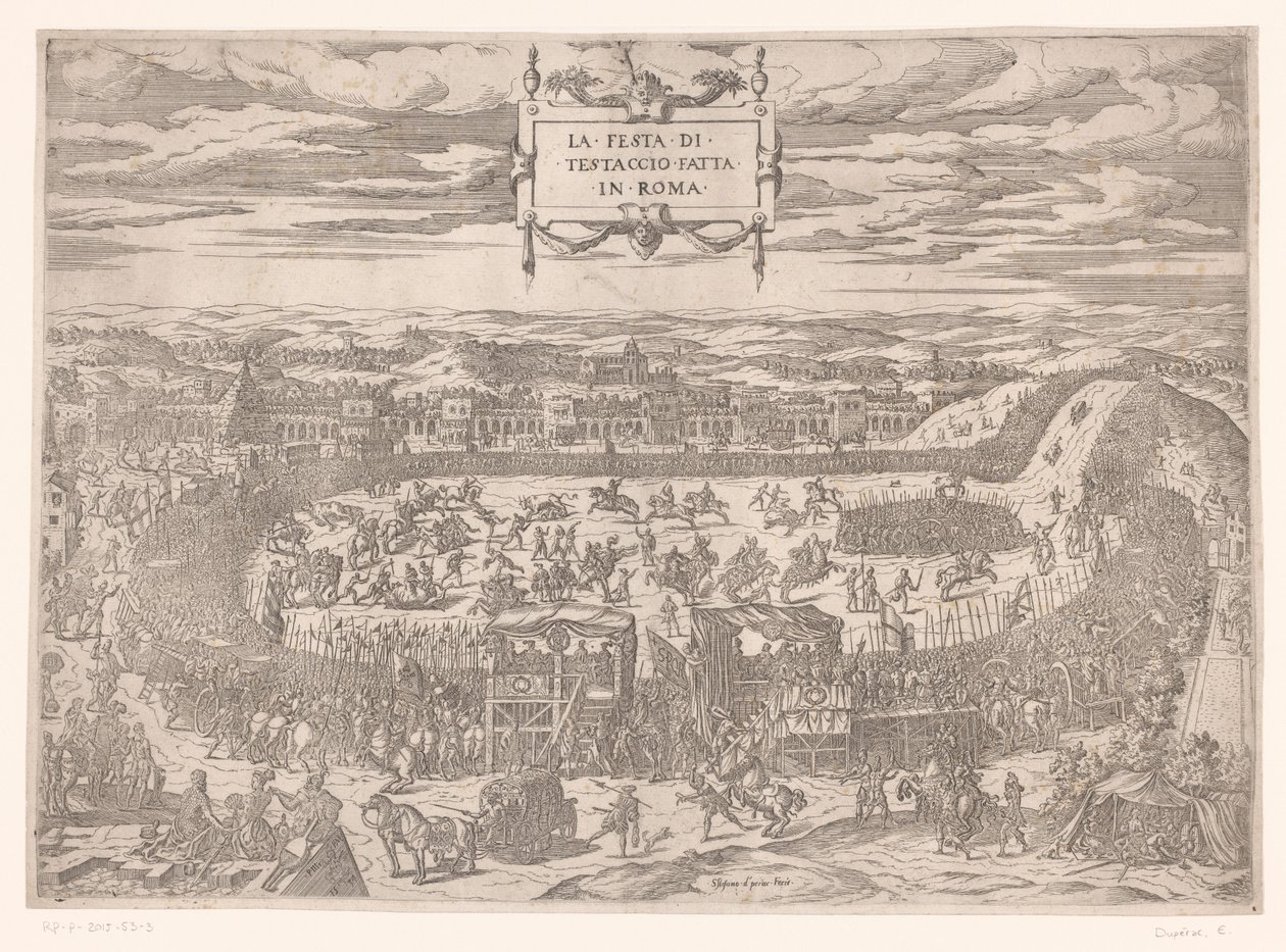 Påvlig fest på Testaccio i Rom 1534 La festa di Testaccio fatta in Roma (titel på objekt) av Etienne Duperac