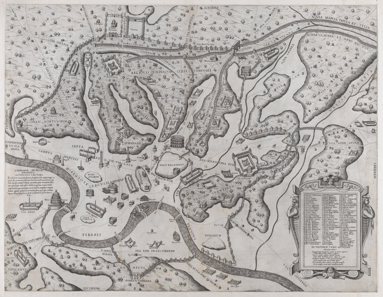 Mirror of Roman Magnificence: Antika Rom och dess kullar, från väst, 1573., 1573. av Etienne Duperac