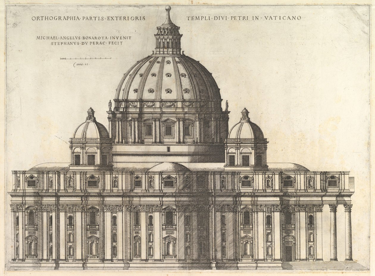 Den romerska spegeln av storhet: höjd som visar utsidan av Saint Peters Basili..., 1558-61. av Etienne Duperac