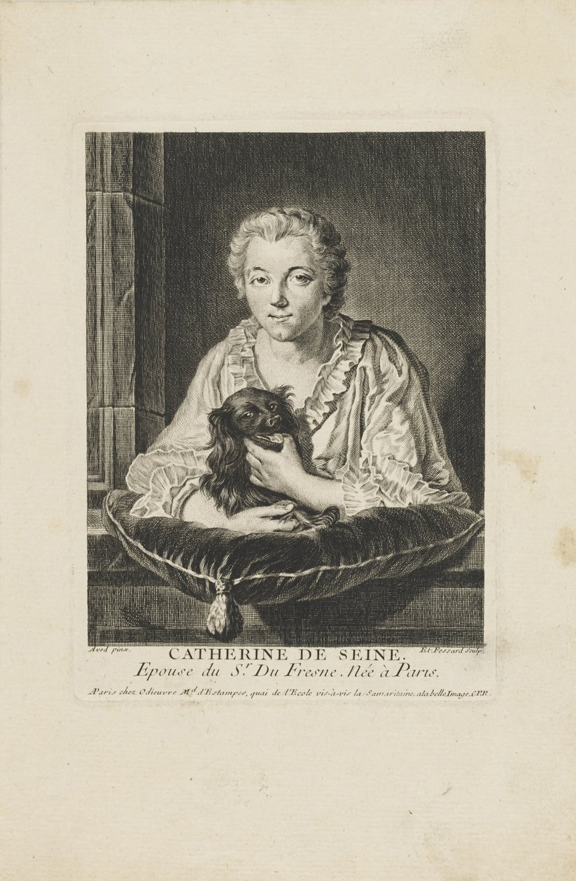 Porträtt av skådespelerskan Madame Quinault-Dufresne 1705-1767, ca. 1750. av Etienne Fessard