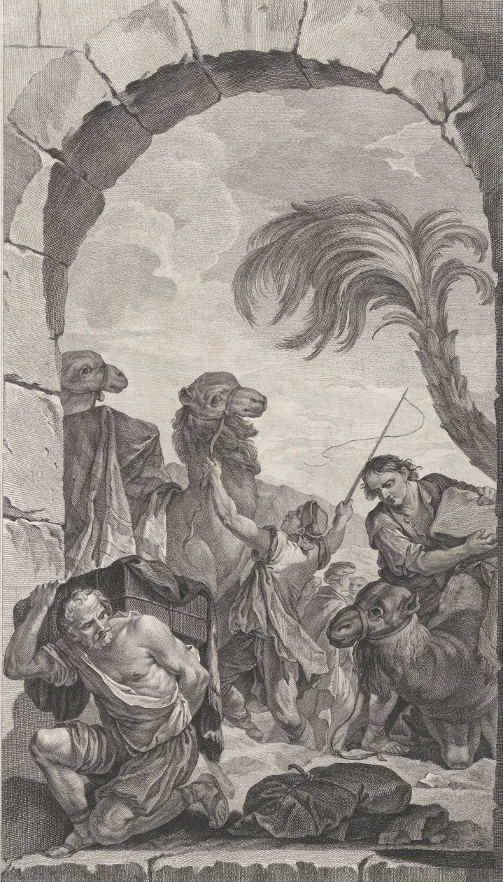 The Chapel of the Foundlings in Paris: The Suite of the Magi: Kamelförare och bärare..., 1756. av Etienne Fessard