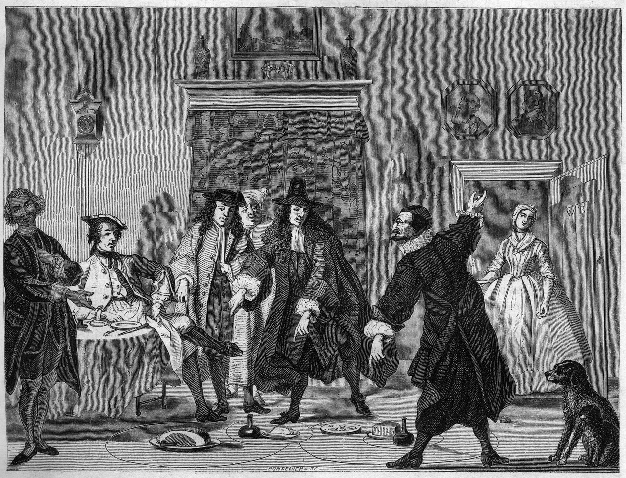 Komediscen i en holländsk teater på 1700-talet. Gravyr av Bocour efter en gouache av Troost av Etienne Gabriel Bocourt