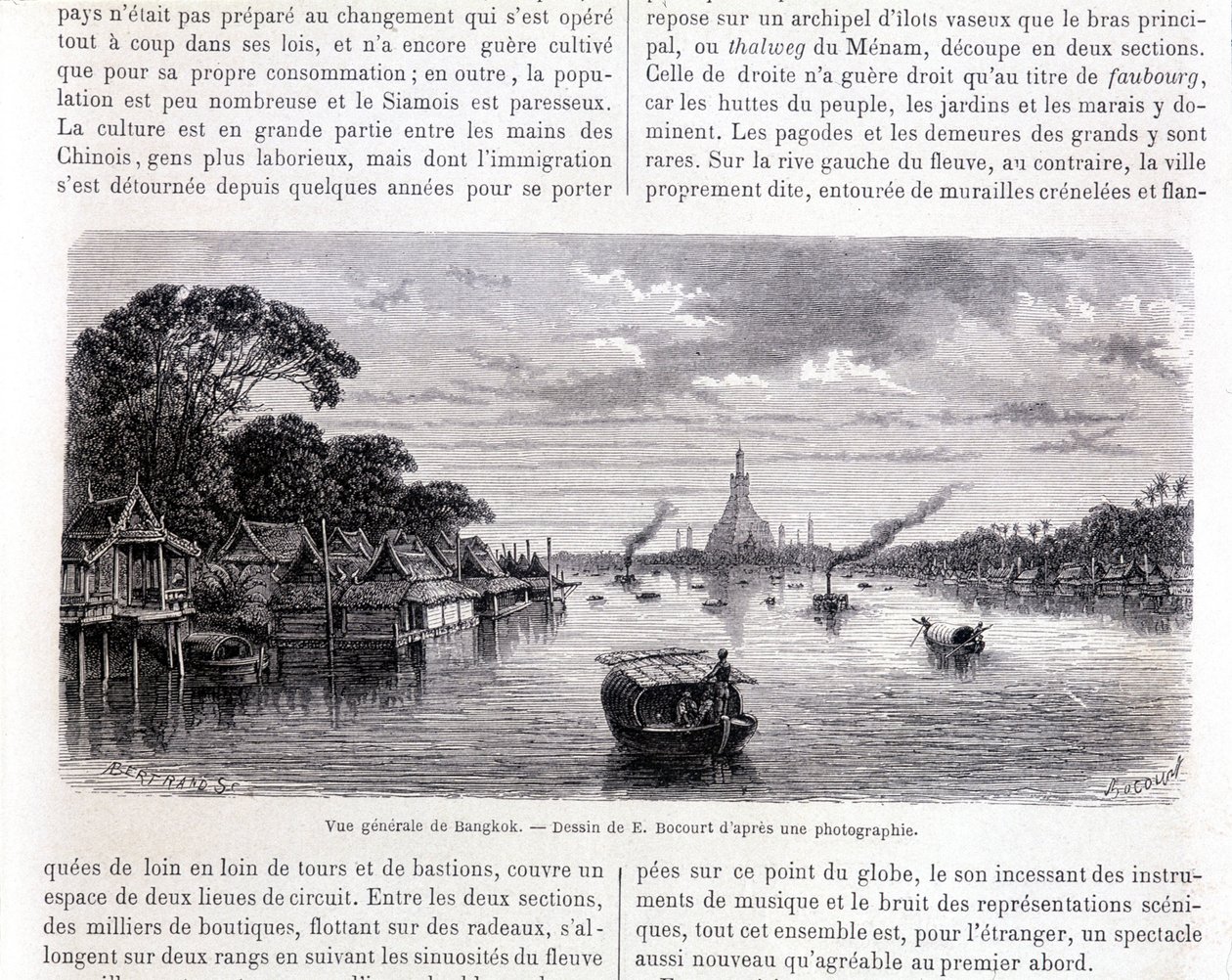 Översikt över Bangkok. Teckning av E. Bocourt. av Etienne Gabriel Bocourt