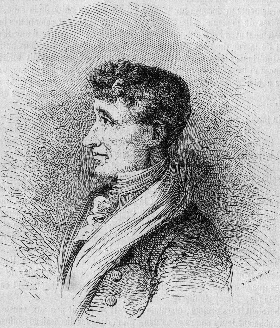 Porträtt av Joseph Joubert (1754-1824), fransk författare. Gravyr av Bocour i "" Le Magasin pittoreska"" av Etienne Gabriel Bocourt