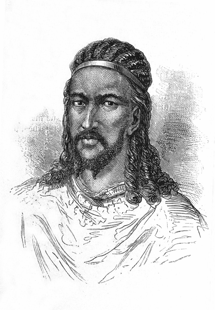 Porträtt av kejsaren (ras) Theodoros av Abessinien. av Etienne Gabriel Bocourt