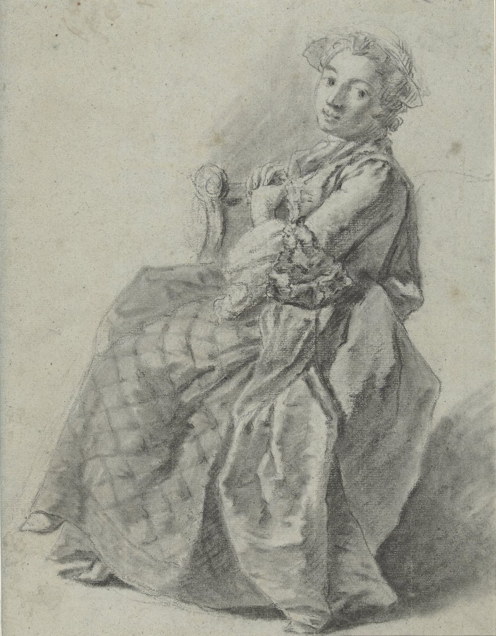 Studie av en sittande ung kvinna, till vänster av Etienne Jeaurat (attributed to)
