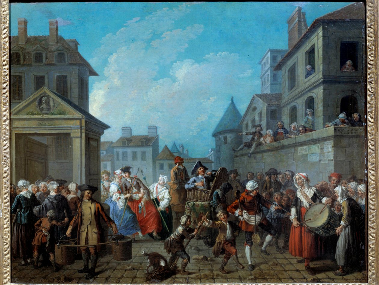 Karneval på gatorna i Paris Målning av Etienne Jeaurat (1699-1789) 1757. Dim 0,65 x 0,82 m Paris, Musee Carnavalet av Étienne Jeaurat