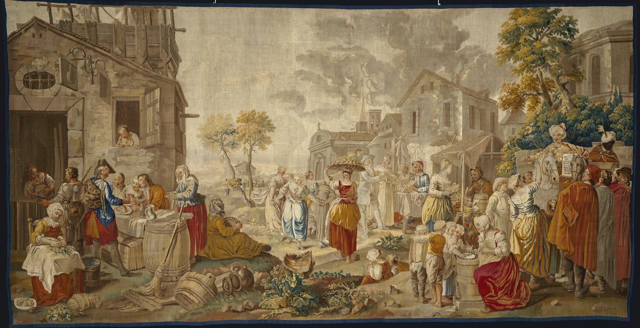 Utomhusmarknaden, från byfestivaler, 1775-89 av Étienne Jeaurat