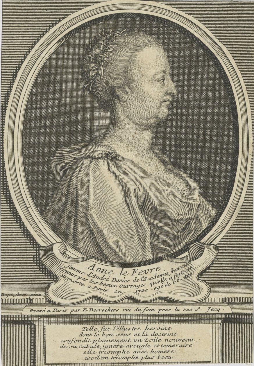 Porträtt av Anne Dacier född Le Fèvre 1647-1720, ca 1720. av Etienne Jehandier Desrochers