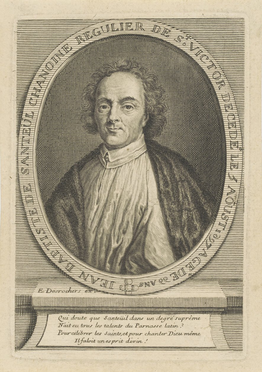 Porträtt av poeten Jean-Baptiste de Santeul 1630-1697, um 1700. av Etienne Jehandier Desrochers