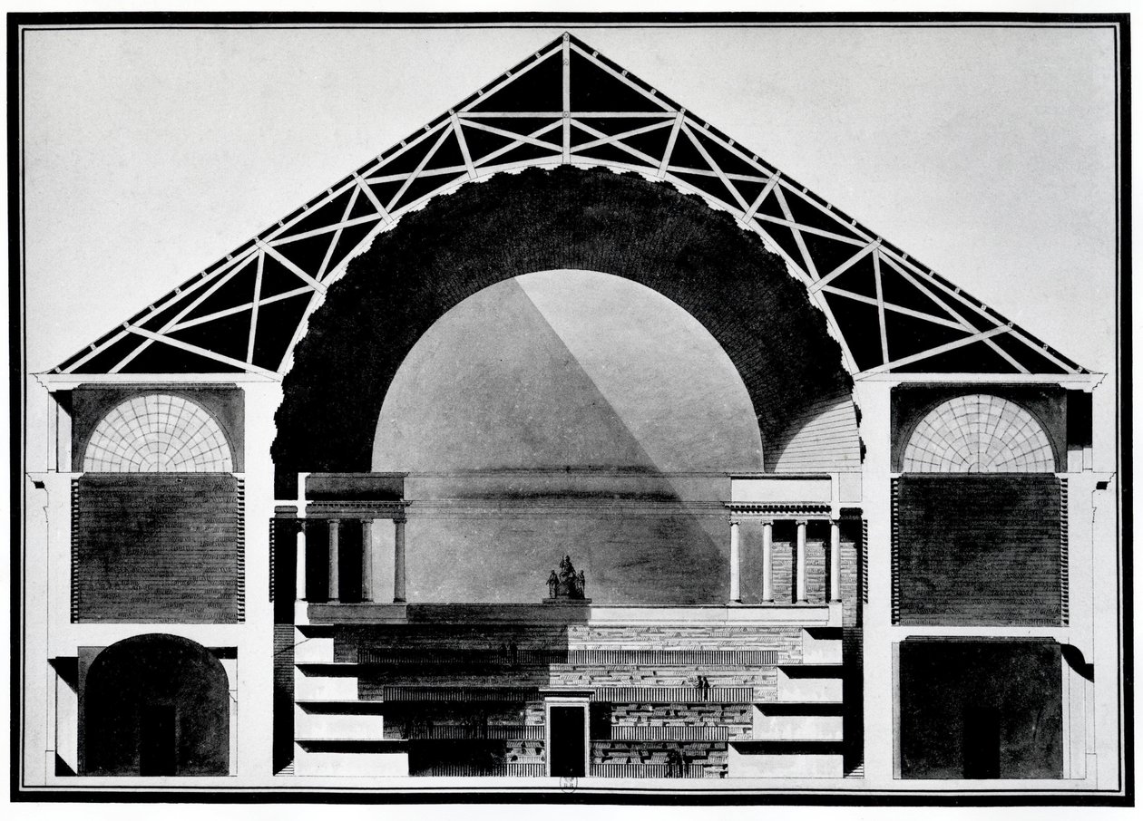 Design för Bibliotheque Royale de France (litho) av Etienne Louis Boullee