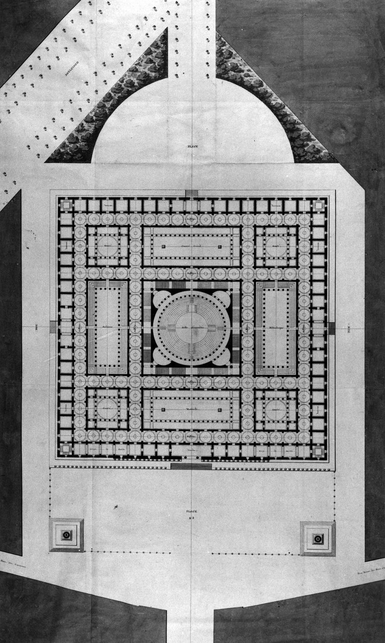 Karta över folkbiblioteket - E.L. Boullee. av Etienne Louis Boullee