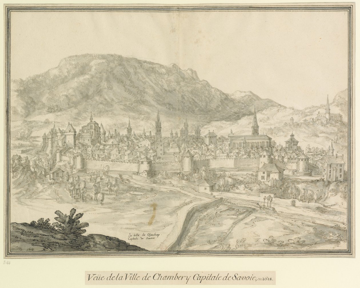 Staden Chambery  Savoyens huvudstad: Veüe de la Ville de Chambéry Savoyens huvudstad, år 1618 av Etienne Martellange