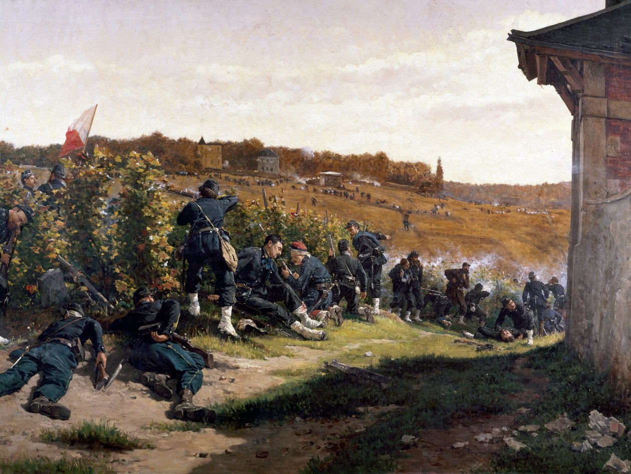 Tirailleurs de la Seine vid slaget vid Rueil-Malmaison, 21 oktober 1870, detalj av Etienne Prosper Berne Bellecour