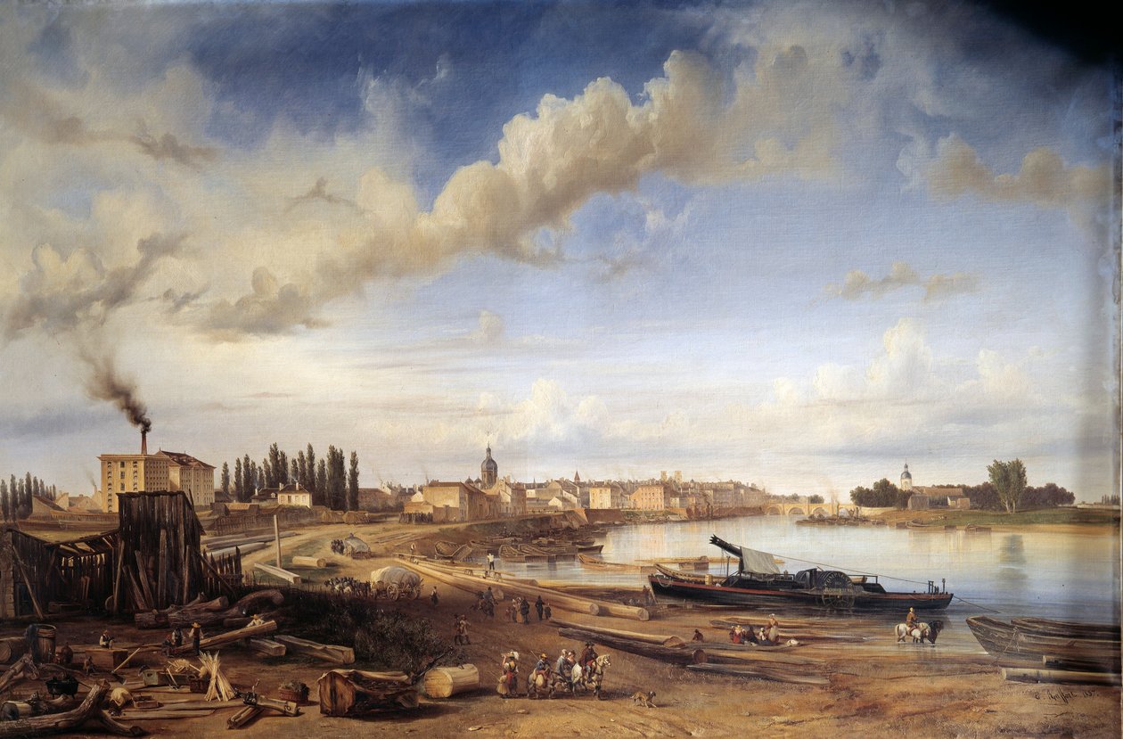 Staden Chalons sur Saone (Chalons-sur-Saone). Målning av Etienne Raffort (1802-1895) av Etienne Raffort