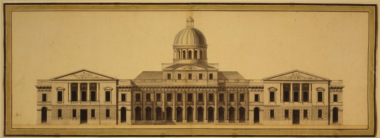 Design för U.S. Capitol, 1793 (bläck, tvätt och akvarell på papper) av Etienne Sulpice Hallet