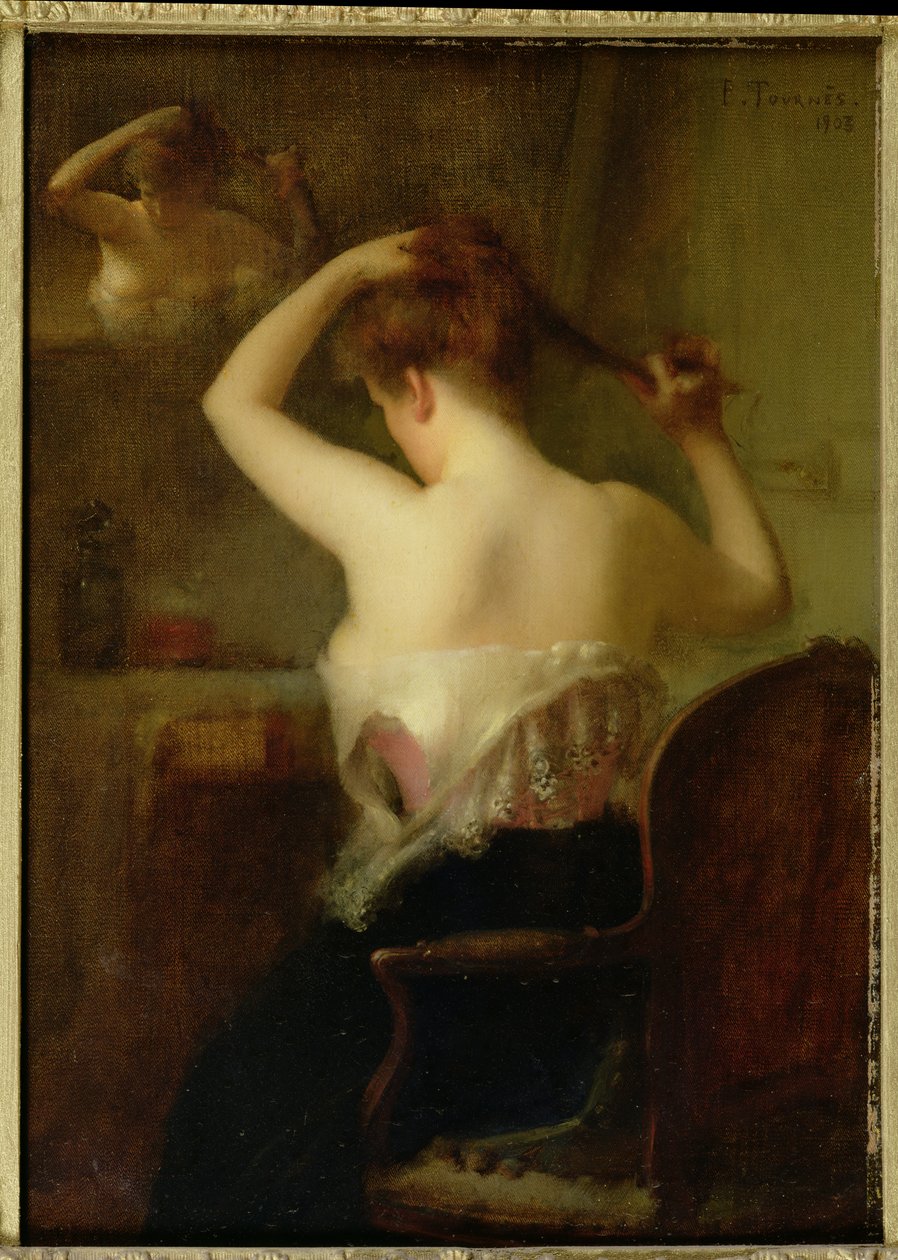 Kvinna som ordnar sitt hår, 1903 av Etienne Tournes