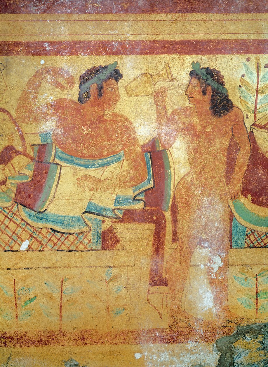 Detalj av begravningsbanketten, från leopardernas grav, väggmålning ca 490 f.Kr. av Etruscan