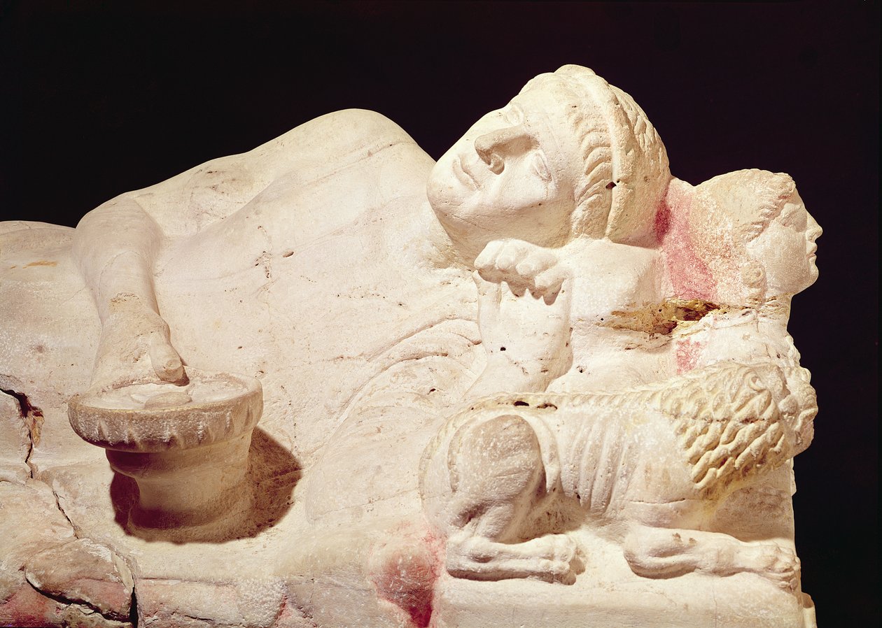 Detalj av sarkofagen av Velthur Partunus, terrakotta från 800-talet f.Kr. av Etruscan