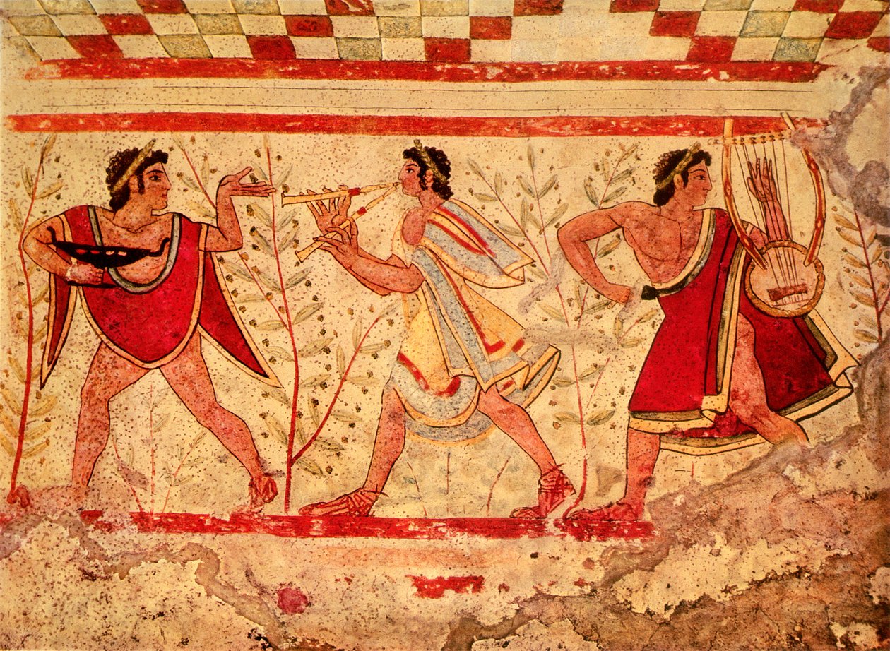 Etruskiska musiker, kopia av en fresk från 400-talet f.Kr. i Leopardens grav i Tarquinia av Etruscan
