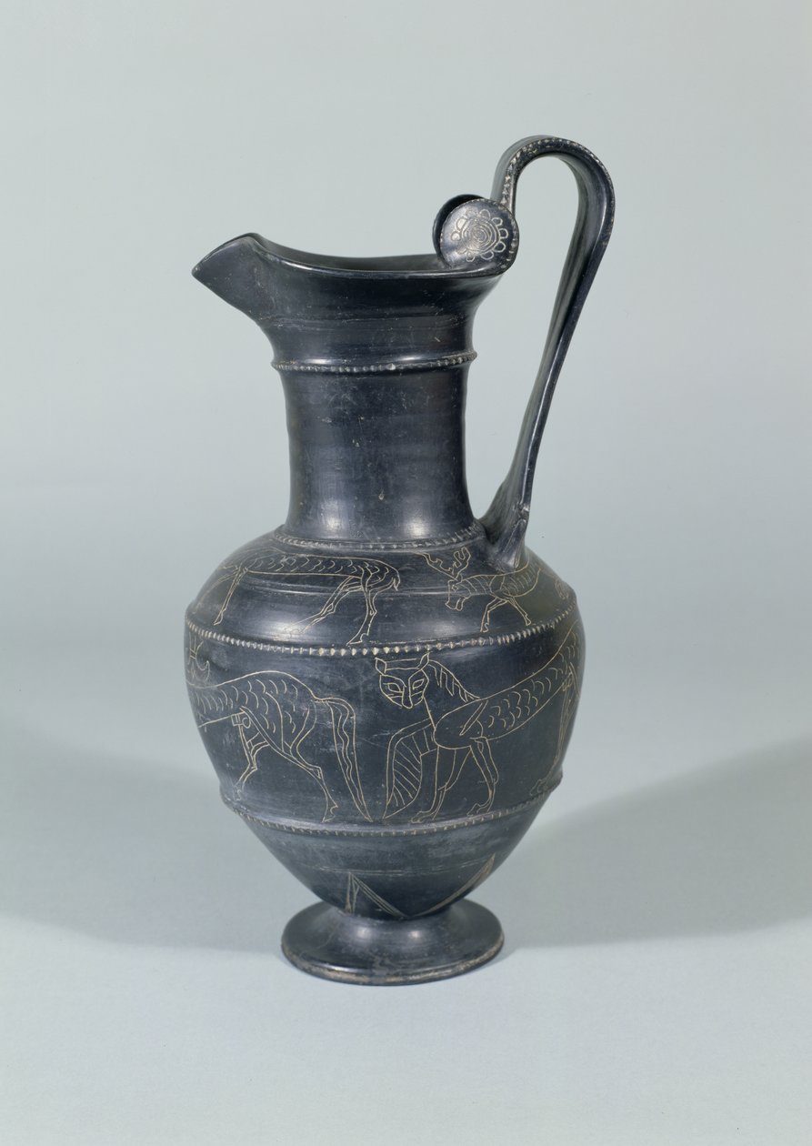 Kruka med gripar, Bucchero Ware, etruskiskt, 650-550 f.Kr. (keramik) av Etruscan