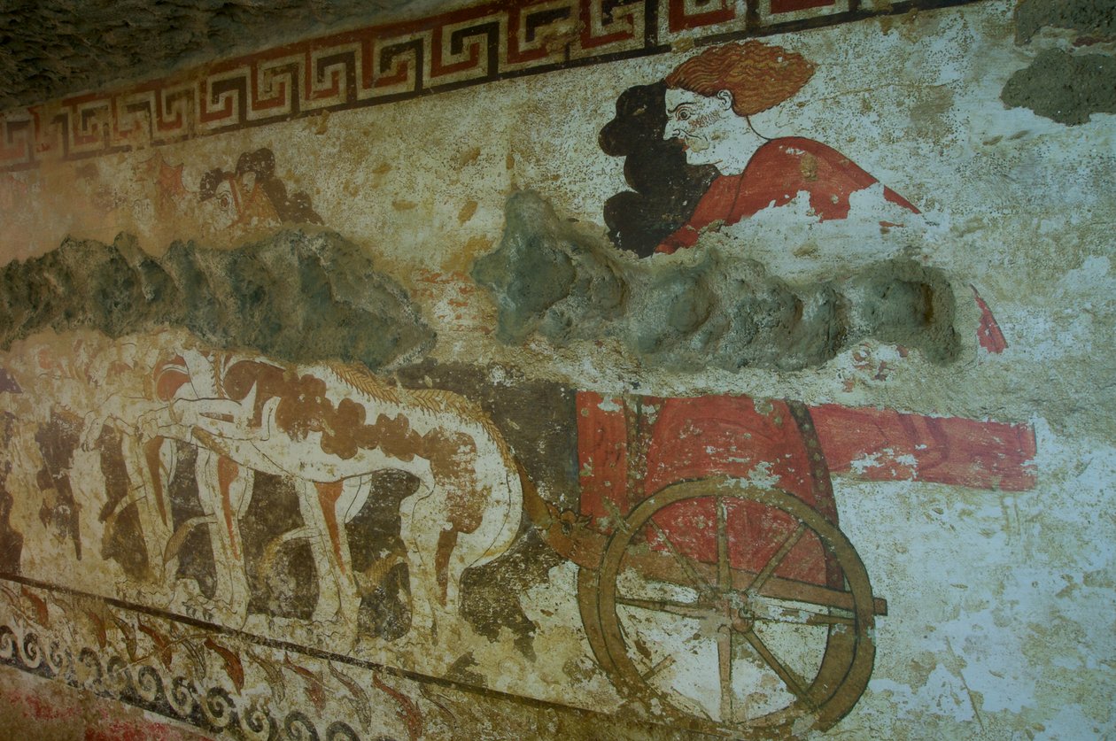 Muralmålning från den infernaliska quadrigas grav väggmålning detalj av 378994 av Etruscan