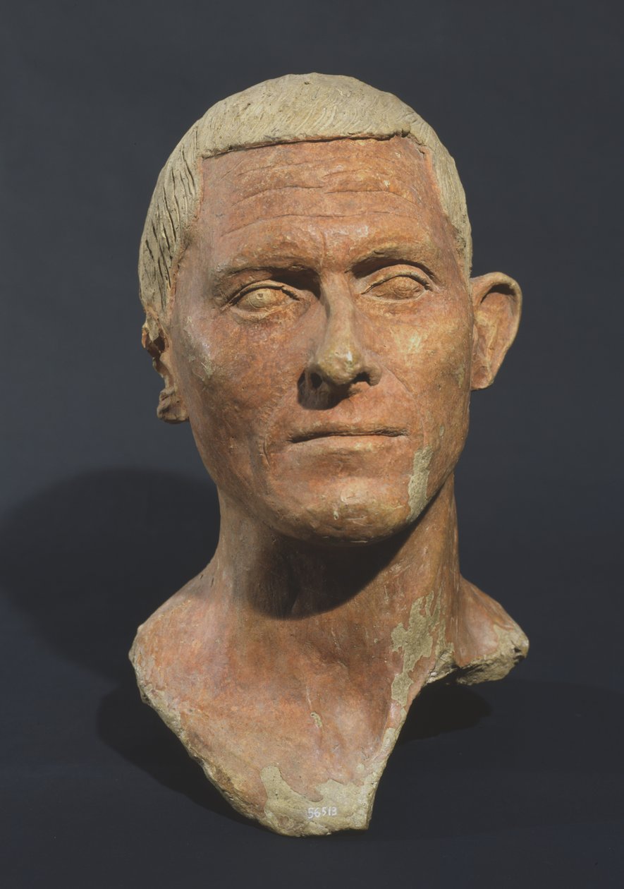 Porträtt av en man, från Manganello, Caere, Italien (keramik med rött pigment) av Etruscan