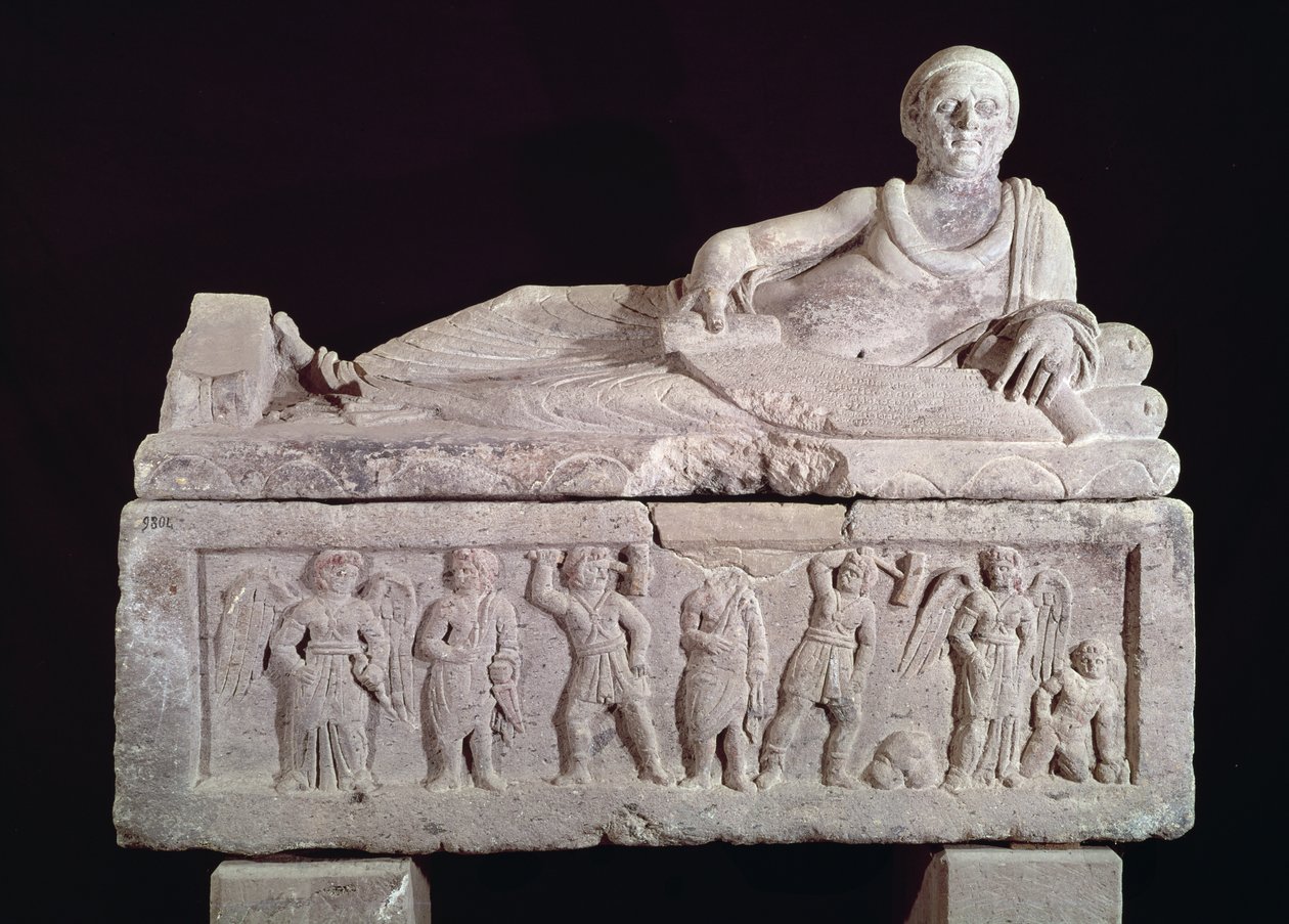 Sarkofag av magistraten Laris Pulena med en rulle upprullad framför honom, sent 3:e århundradet f.Kr. (terrakotta) av Etruscan
