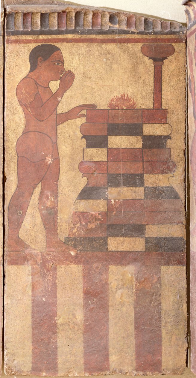 Campana-plaketten, detalj av en naken präst framför ett altare, från Cerveteri av Etruscan