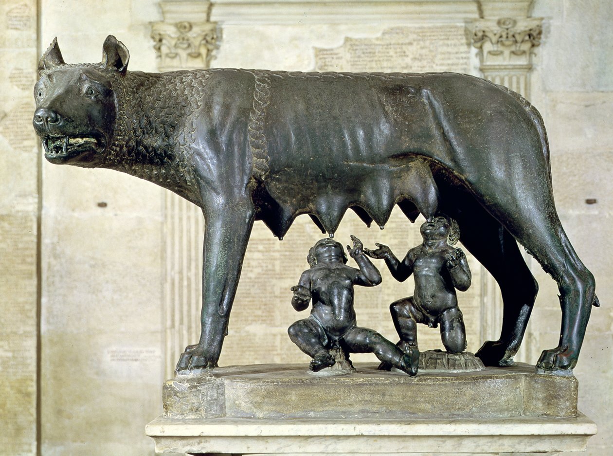 Den kapitolinska varghonan med figurer av Romulus och Remus av Antonio Pollaiuolo (1433-98) c.1484-96 (brons) av Etruscan