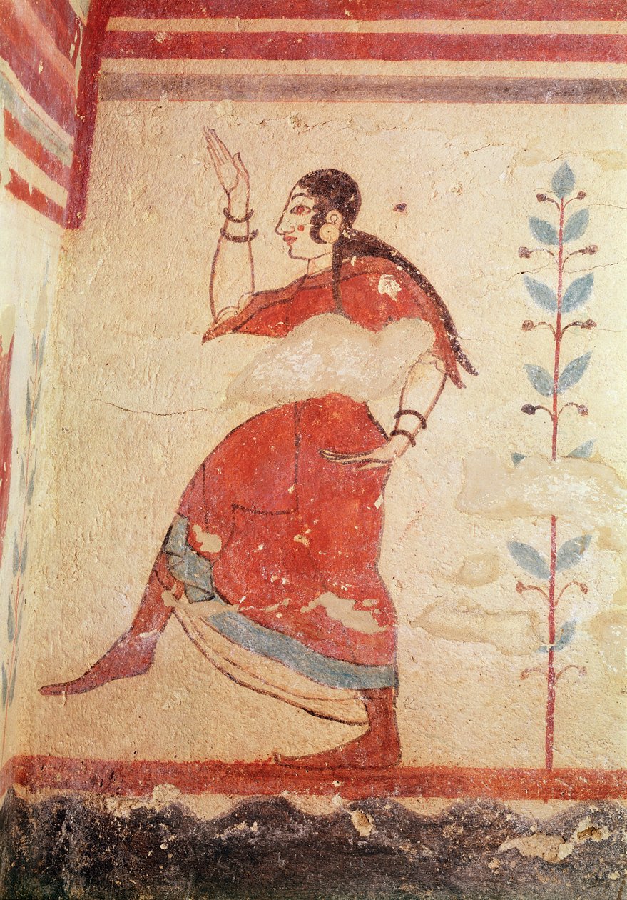 Akrobaternas grav, detalj av en väggmålning av en dansare av Etruscan