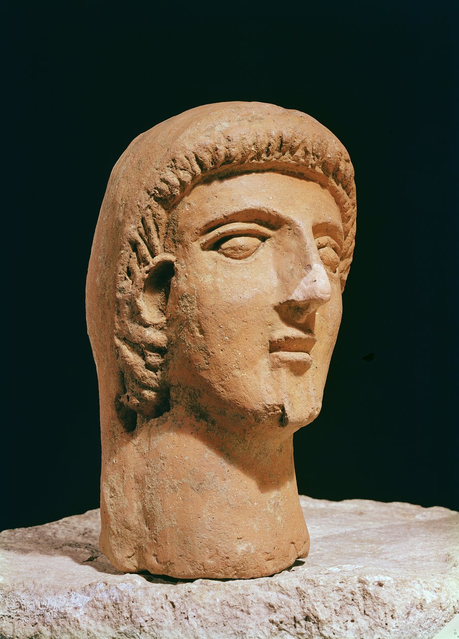Votivhuvud (terrakotta) av Etruscan