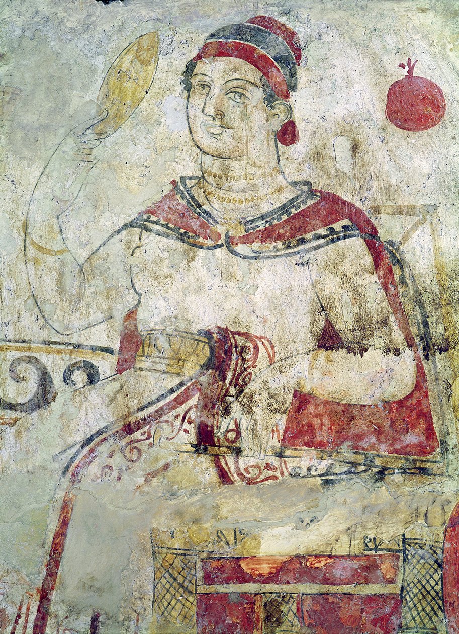 Kvinna vid hennes toalett, detalj från en begravningsscen, Samnitperiod, 500-300-talet f.Kr. (väggmålning) av Etruscan