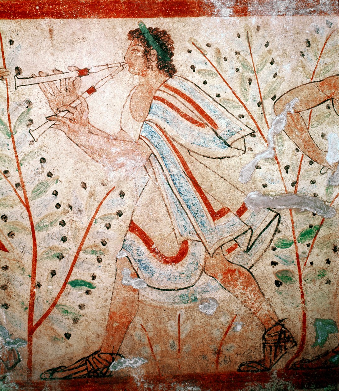 En flöjtspelare. Detalj av en fresk, 500-talet f.Kr av Etruscan