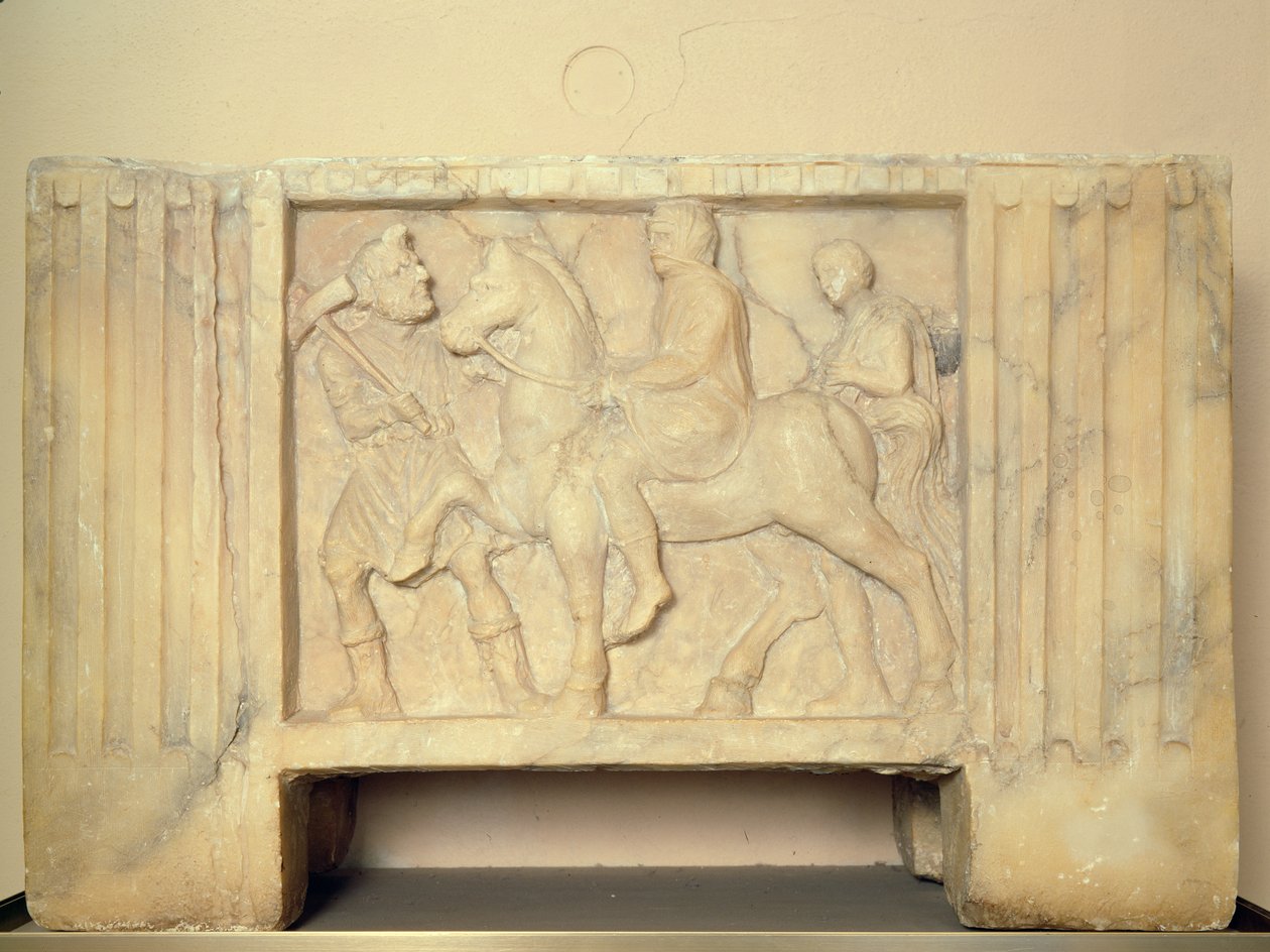 Alabasterurna med den avlidne som rider till underjorden, 9:e-1:a århundradet f.Kr. (alabaster) av Etruscan